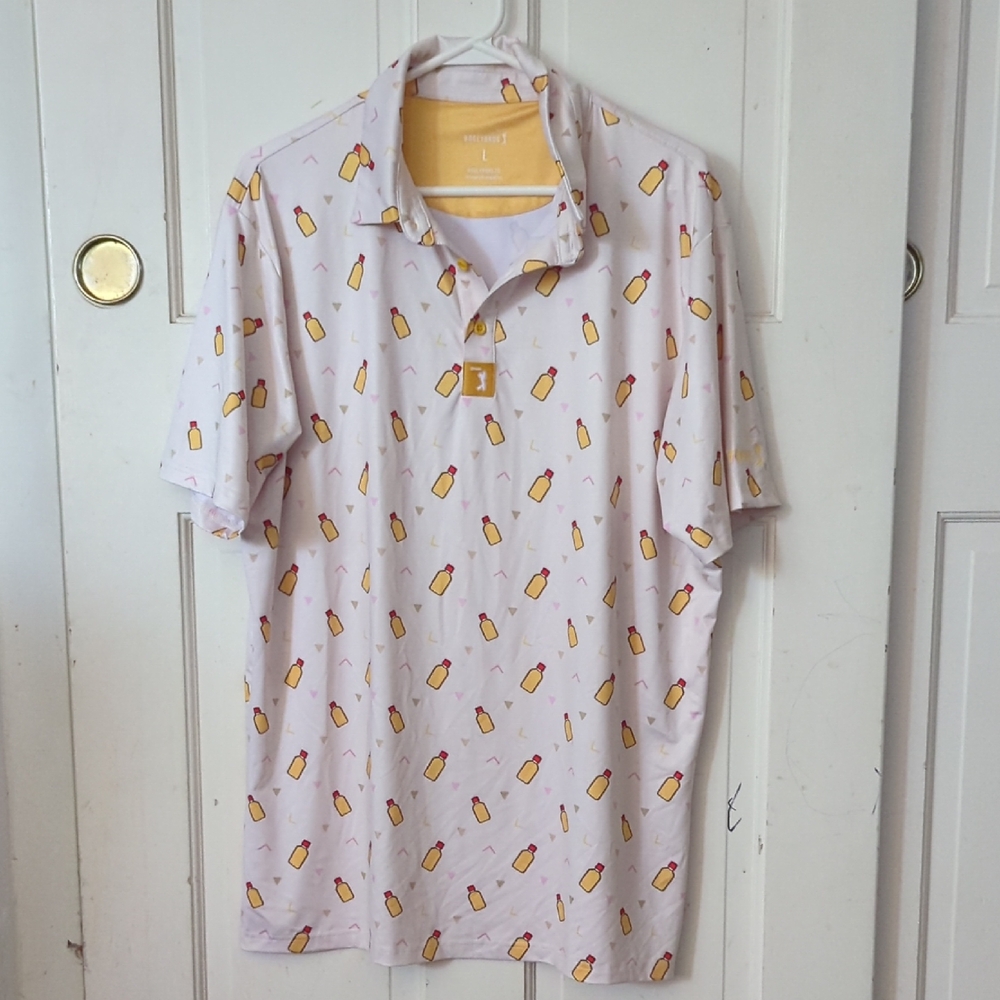 Men's White and Yellow Patterned Shirt
